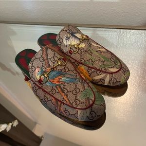 Gucci Supreme Monogram Tian Womens Princetown Slippers 39 Beige Ebony Multicolor